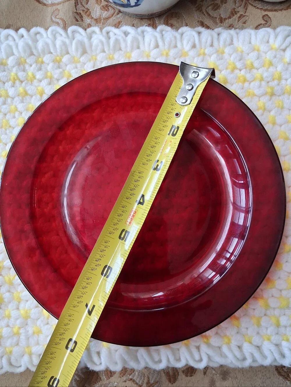 Vintage Set Of 12, Ruby Red Glass  Plate, Elegant Home Dining , Made In France